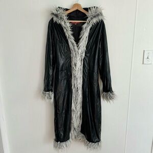 Jennyfer J black faux leather penny lane hooded jacket — hook and eye closures